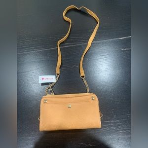 New Love culture Cross Body Clutch Tan Beige Mini Gold Hardware Purse.